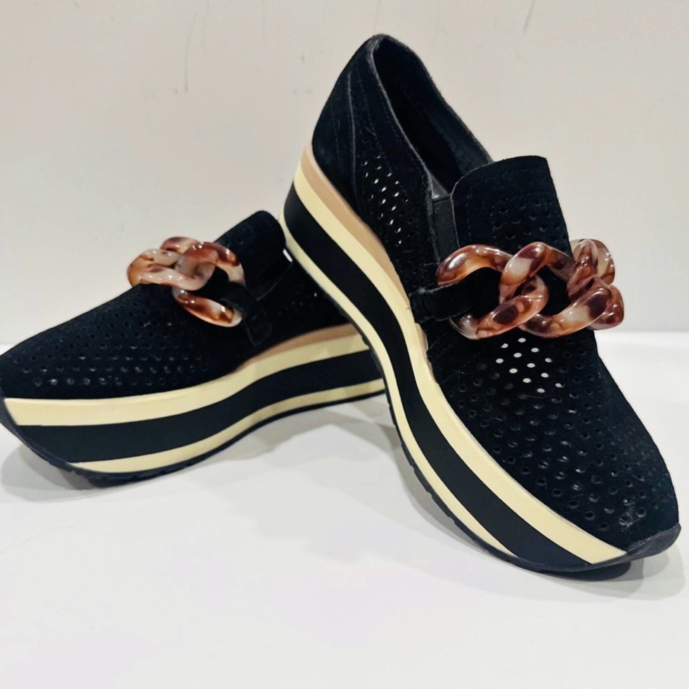 Dolce Vita Black Platform Loafers with Tortoise Chain